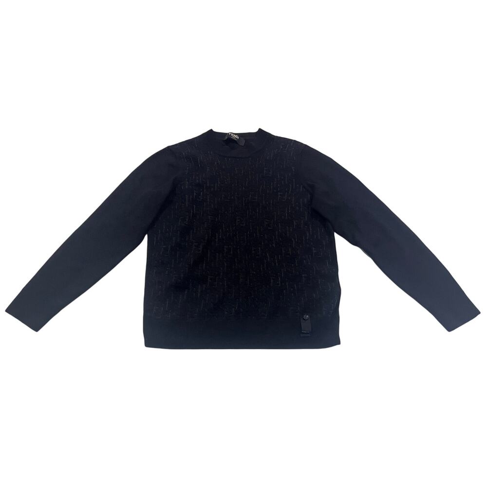 FENDI Roma Mens FF Logo Wool Knit Pullover Sweater Black Size IT46/Small Italy